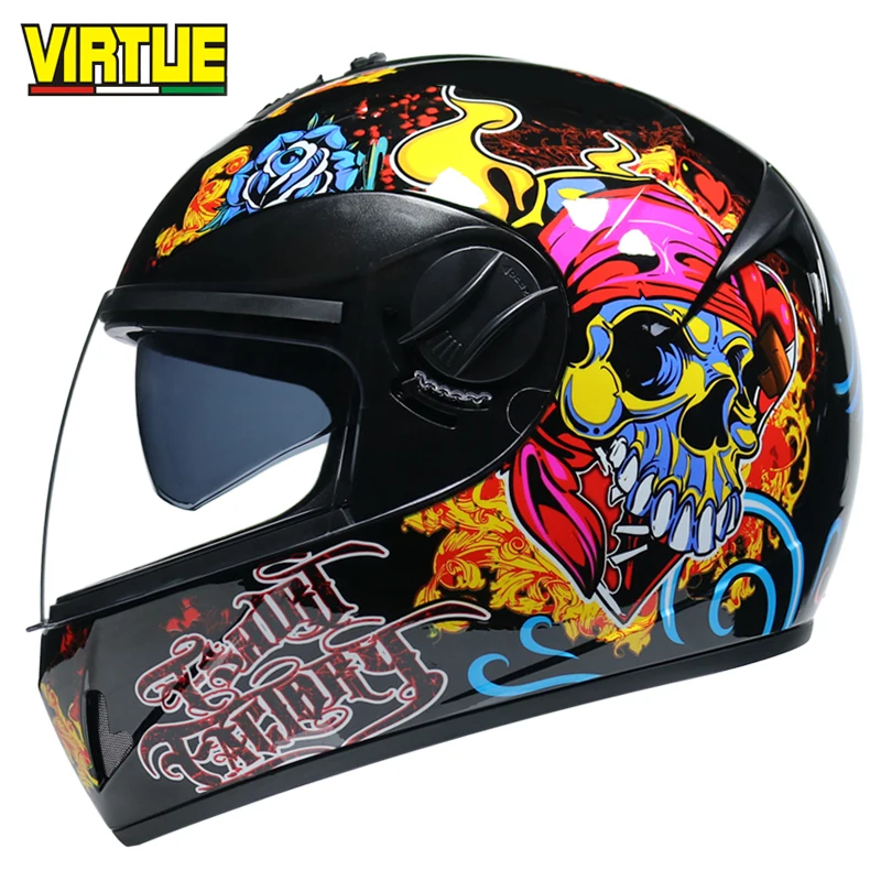 

Full Face Helmet Skull Pattern Motorcycle Helmet Safety with lens racing moto helmet casco capacete