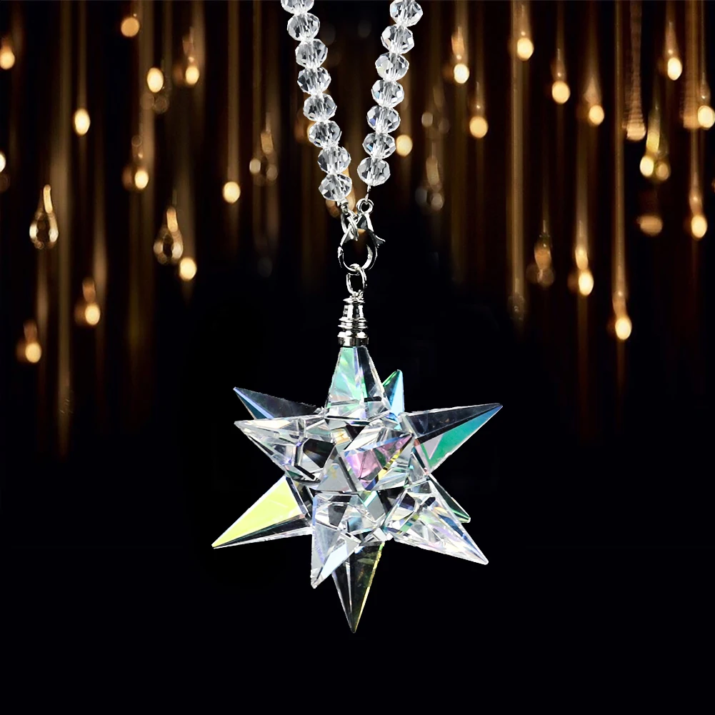 

Fire Polished AB Color Crystal Snowflake Meteor Hammer Car Hanging Ornament Prism Sun Catcher Aurora DIY Wedding Christmas Decor