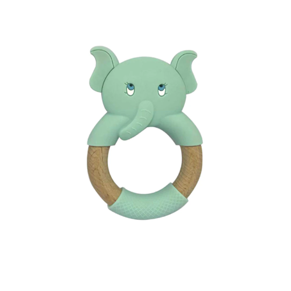 Mordedor de silicona con forma de Animal para reci&eacute;n nacido, anillo de dentici&oacute;n de madera de Haya sin BPA, juguete de dentici&oacute;n s&oacute;lido, mordedor de madera org&aacute;nico-1