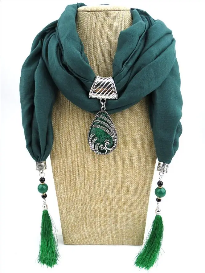 

Fashion Vintage Bohemian Resin Water Drop Pendant Long Tassel Scarves Necklace for Women Long Necklace