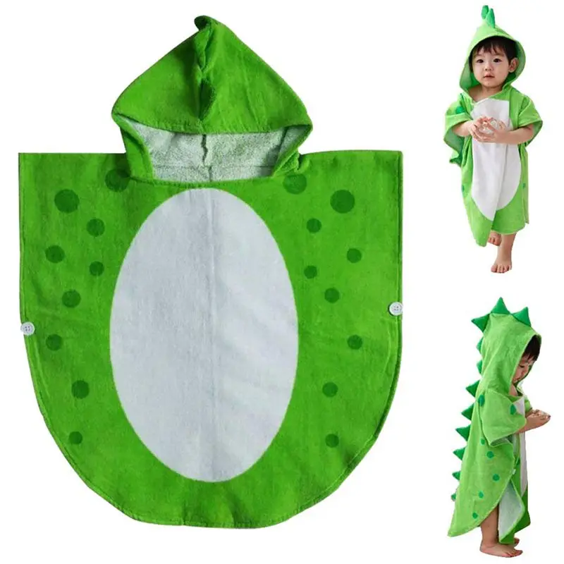 

Горячая Распродажа, детское банное полотенце, халат, детское пляжное пончо с капюшоном и рисунком динозавра (зеленый + белый 55 см X 110 см)