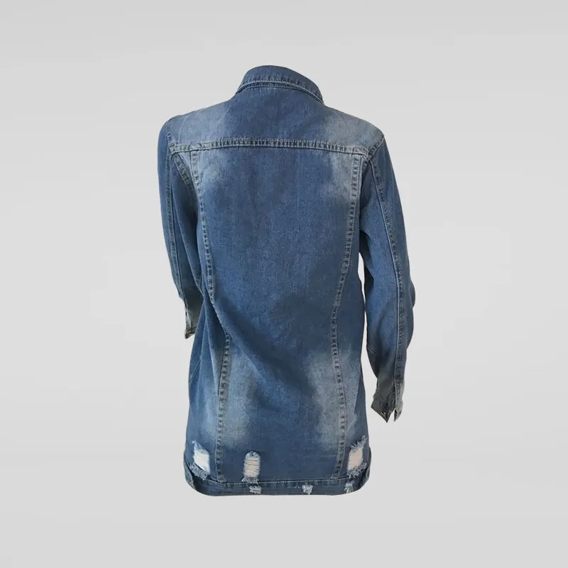 

Women's Denim Jacket Winter Loose Fit Casual Style Blue Long Coat Warm Ripped Jackets Tops Coats and Jackets Woman 2021