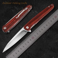 tactical pocket folding knife camping survival knife sandalwood handle hiking hunting knives for self defense edc tools