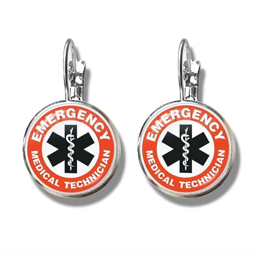 EMT Медицинский символ французские Серьги Крючки экстренный медицинский техник Цитата логотип стеклянные