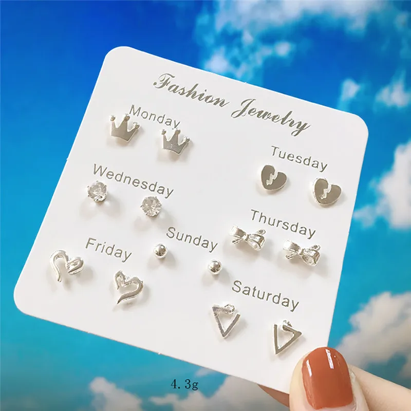 7 пар серег гвоздиков в виде звезд и Луны|Серьги-подвески| |