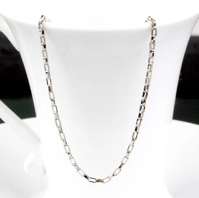 

925 Sterling Silver necklace Box Link Chain Lobster Clasp collares Colar de Prata necklaces for women and men S-N16