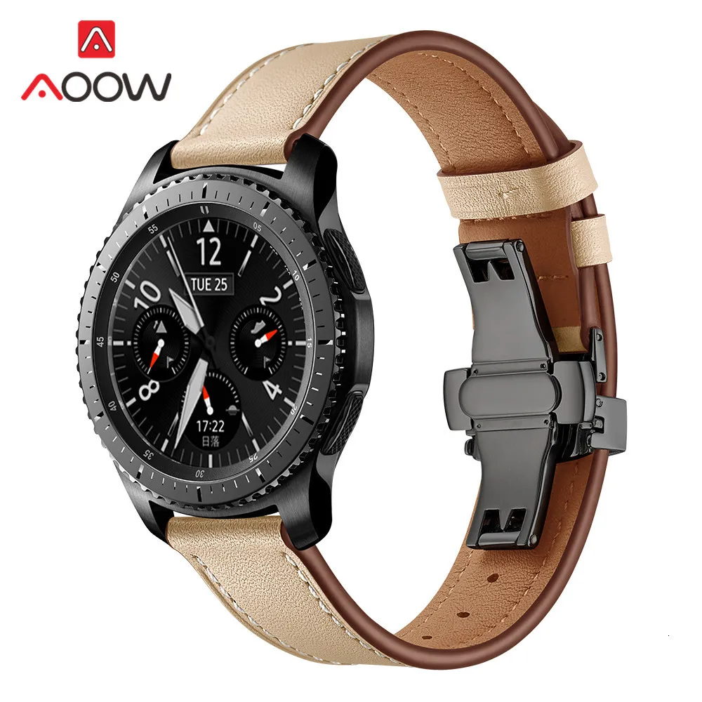 20 мм 22 мм ремешок из натуральной кожи для samsung Galaxy Watch Active 42 мм 46 мм Бабочка Пряжка браслет ремешок аксессуары