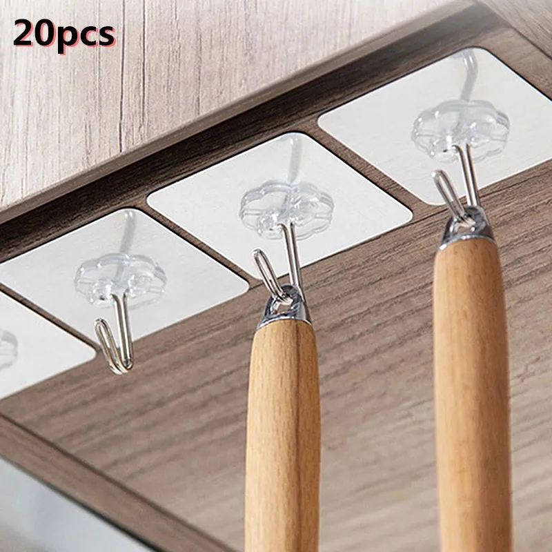 20Pcs Strong Self Adhesive Transparent Wall Hangers Door Hooks Suction Heavy Load Rack Cup Sucker for Bathroom Kitchen | Дом и сад