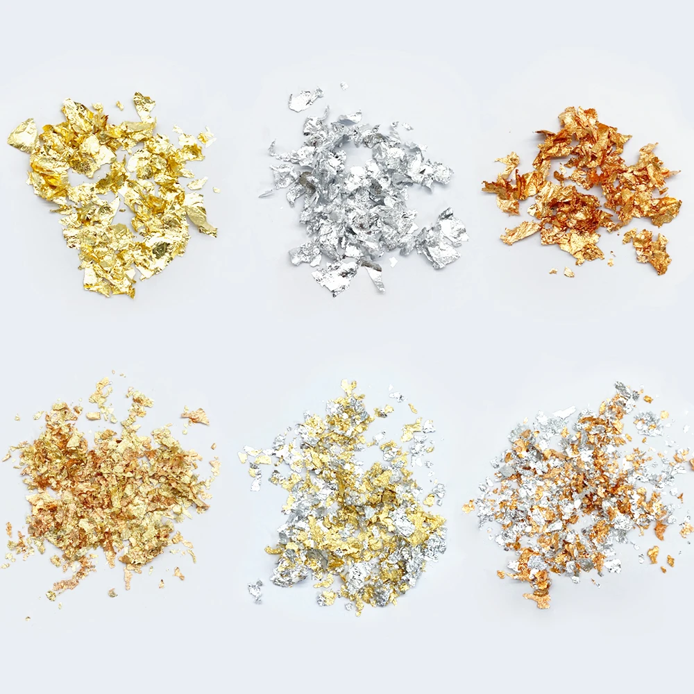 

5g/B Imitatie Bladgoud Koper Vlokken Voor Craft Decoratie Goud En Zilver Folie Gold Foil Nail Art Folie Stuks Gold Bladeren