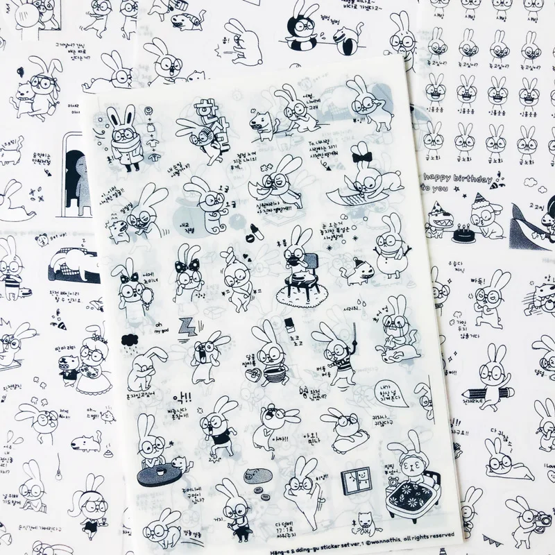 

6 Sheets /Pack Rabbit Life Decorative Stickers PVC Stickers