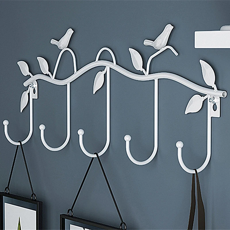 

Vintage 5 Hook Wrought Iron Bird Hook Hook Bird Shape Leaf Wall Dress Robe Hook Key Coat Holder Cap Hanger Home Decoration