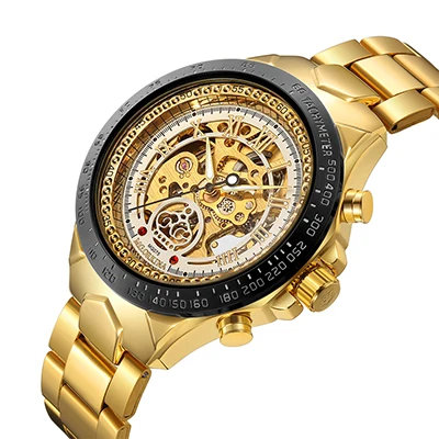 13126GoldWhite ORKINA мужские часы автоматические механические мужские часы наручные часы Роскошный Золотой Скелет циферблат римские цифры Relogio Masculino - Цвет: 13126GoldWhite