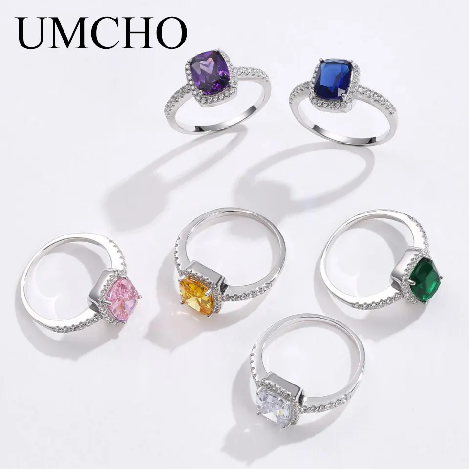 

UMCHO Elegant Real 925 Sterling Silver Cubic Zircon Rings For Women Daily Wife Engagement Anniversary Wedding Fine Jewelry