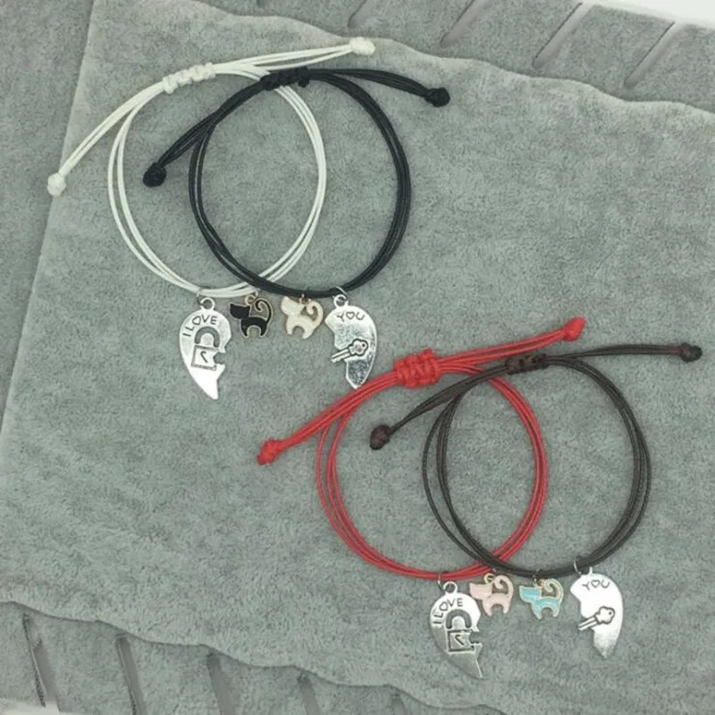 Новый простой парный браслет креативная кожаная веревка любовь кот Модная