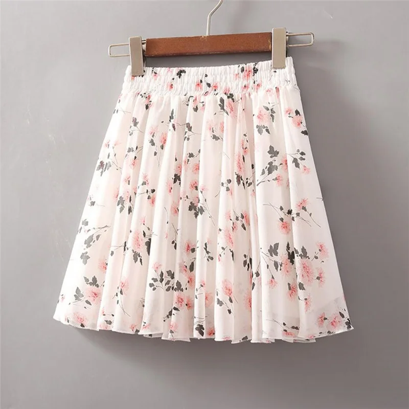 

Summer Korean Women High Waist Chiffon Mini Skirt Sweet Ladies Elastic Waist A-line Umbrella Shorts Skirts Big Swing Short Skirt