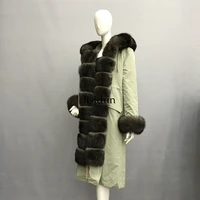 2019 natural fox fur coat silver fox collar plus size long winter jacket rex rabbit liner red fox hooded thick warm parks disass