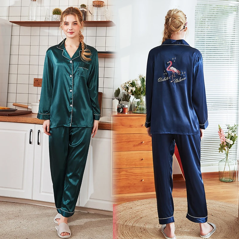 Новая Летняя шелковая пижама для сна Женский костюм из рубашки и брюк комплекты