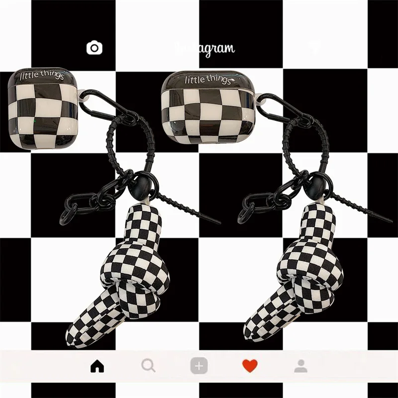 

Black White Checkerboard Knot Pendant Apple AirPods 1 2 Pro Case Cover iPhone Earbuds Accessories Airpod Case Air Pods Case