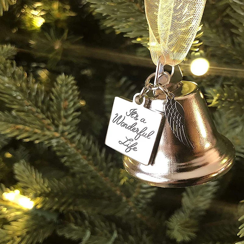 

Christmas Bell Ornaments Angel Wings Bell with Stainless Steel Angel Wing Charm It's A Wonderful Life Memorial Ornament