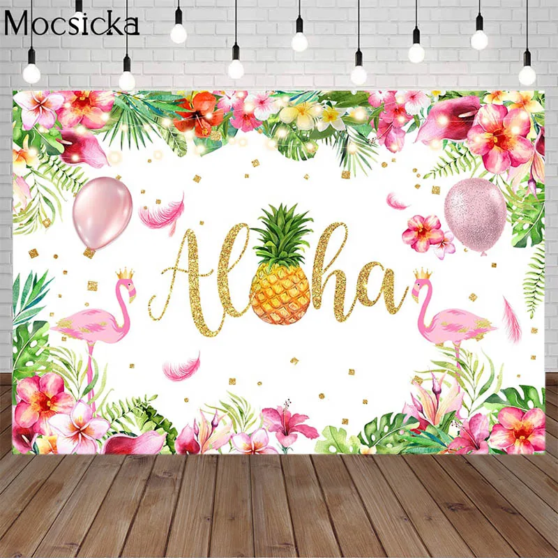 Праздвечерние чный фон Aloha с изображением фламинго на день рождения тропический