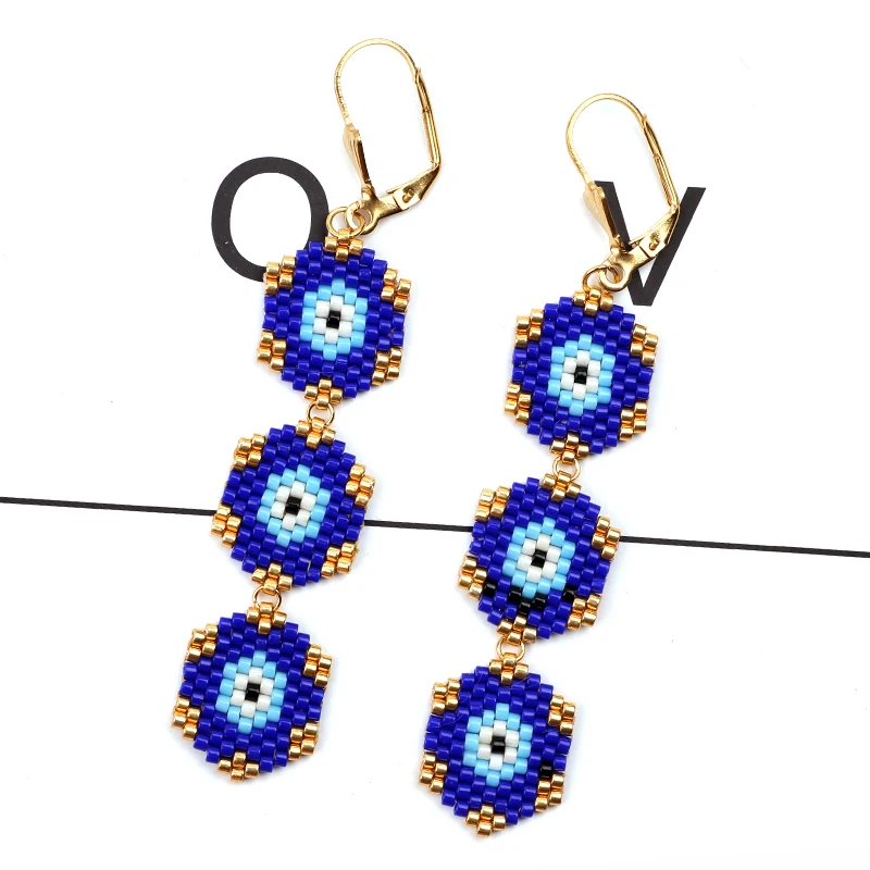 Fairywoo ручной работы бисер сглаза серьги с шариками женские роскошные золотые