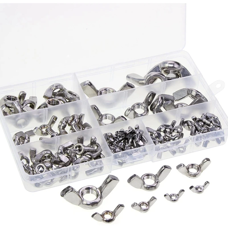 

100Pcs M3 M4 M5 M6 M8 M10 Butterfly Wing Nuts Kit & 1 Set Shank Pocket Hole Drill Bit Replacement Twist Step Drill Bit