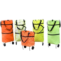 collapsible supermarket bag cute cartoon sopping bag with wheels tote food market cart supermarket trolley bag