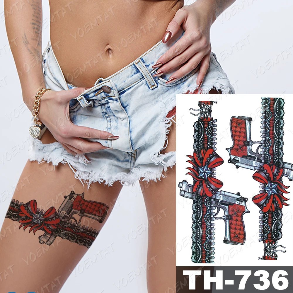 

Waterproof Temporary Tattoo Sticker Sexy Lace Rose Tattoos Crown Ribbon Gun Body Art Arm Fake Tatoo Women Men