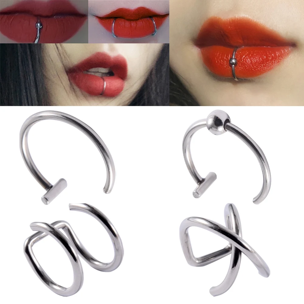 

Women lips Rings Surgical Steel Nose Ring Fake Nose Ring Septum Piercing Clip On Mouth Ring Fake Piercing Body Clip Hoop Jewelry