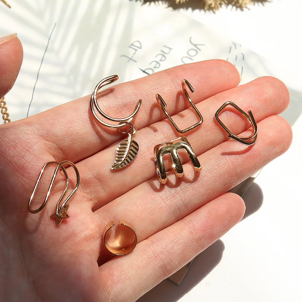 

Fashion Gold Star Leaves Non-Piercing Ear Clip Earrings for Women Simple Fake Cartilage Ear Cuff Punk Jewelry Gift