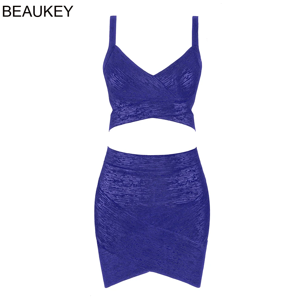 BEAUKEY качественный комплект из 2 предметов блестящий облегающий топ и юбка цвета