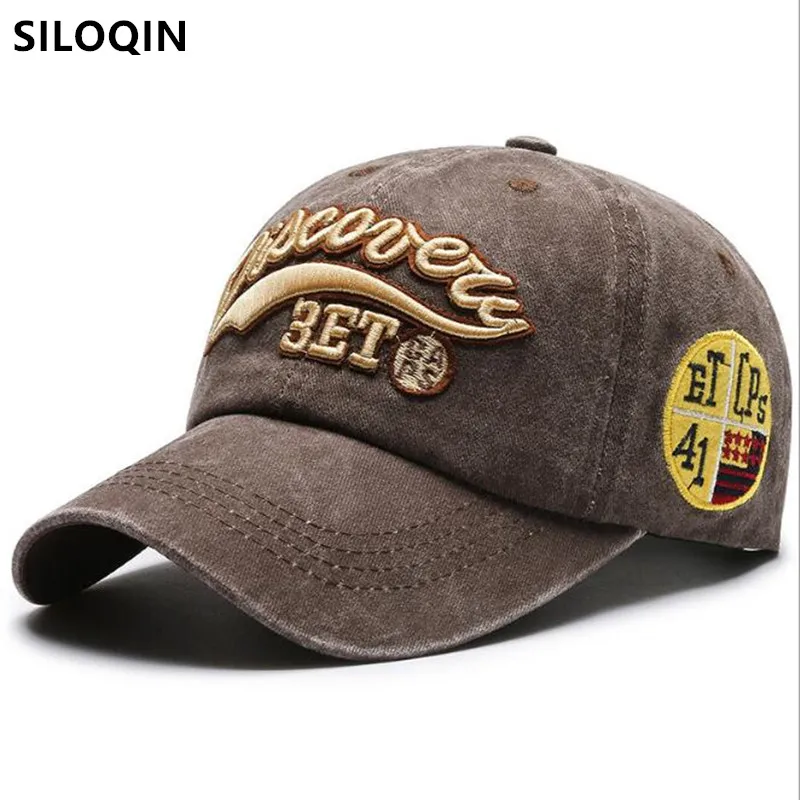 

SILOQIN New Summer Washed Cotton Baseball Cap For Men Women Snapback Cap Adjustable Size Male Bone Letter Embroidery Sports Caps