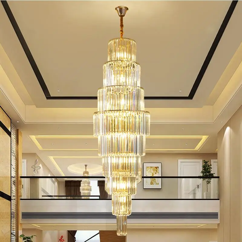

Home new luxury crystal chandelier duplex building hollow living room lamp large chandelier simple modern villa hall chandelier
