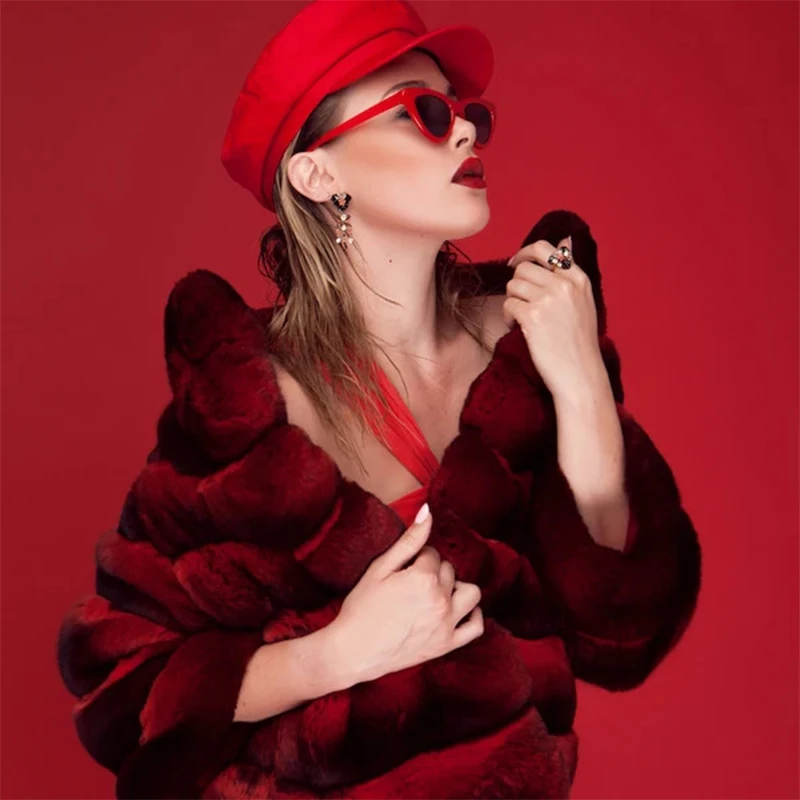 FURSARCAR 2021 New Fashion Short Chinchilla Fur Jacket Winter Women Luxurious  Natural Real Rex Rabbit Fur Coat With Collar