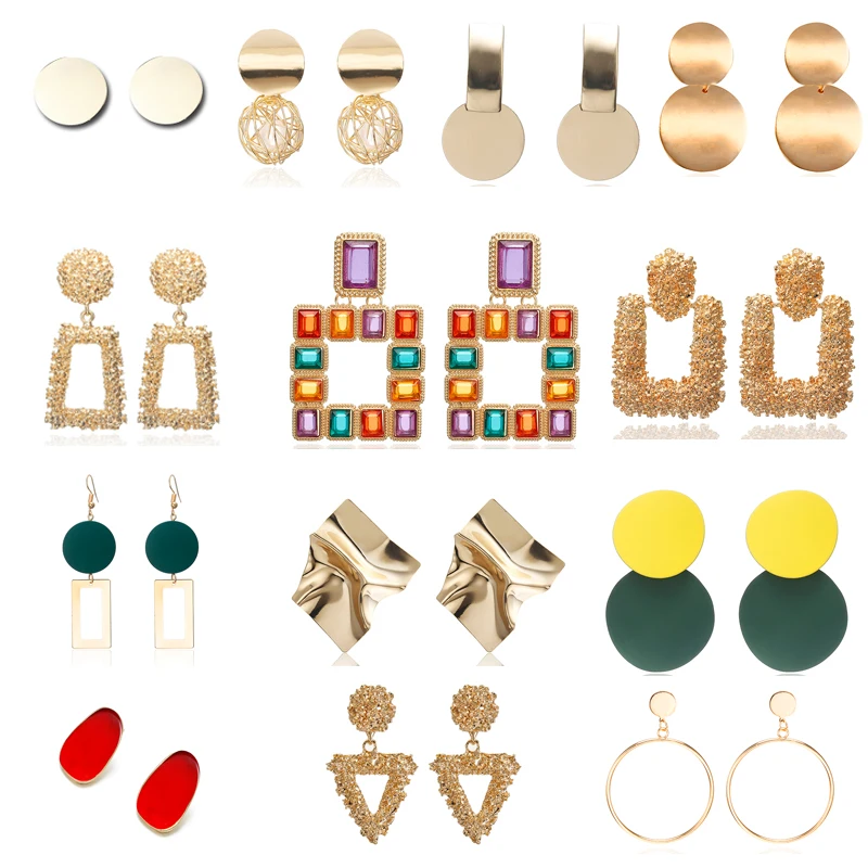 Женские винтажные серьги с подвеской большие геометрические золотого цвета