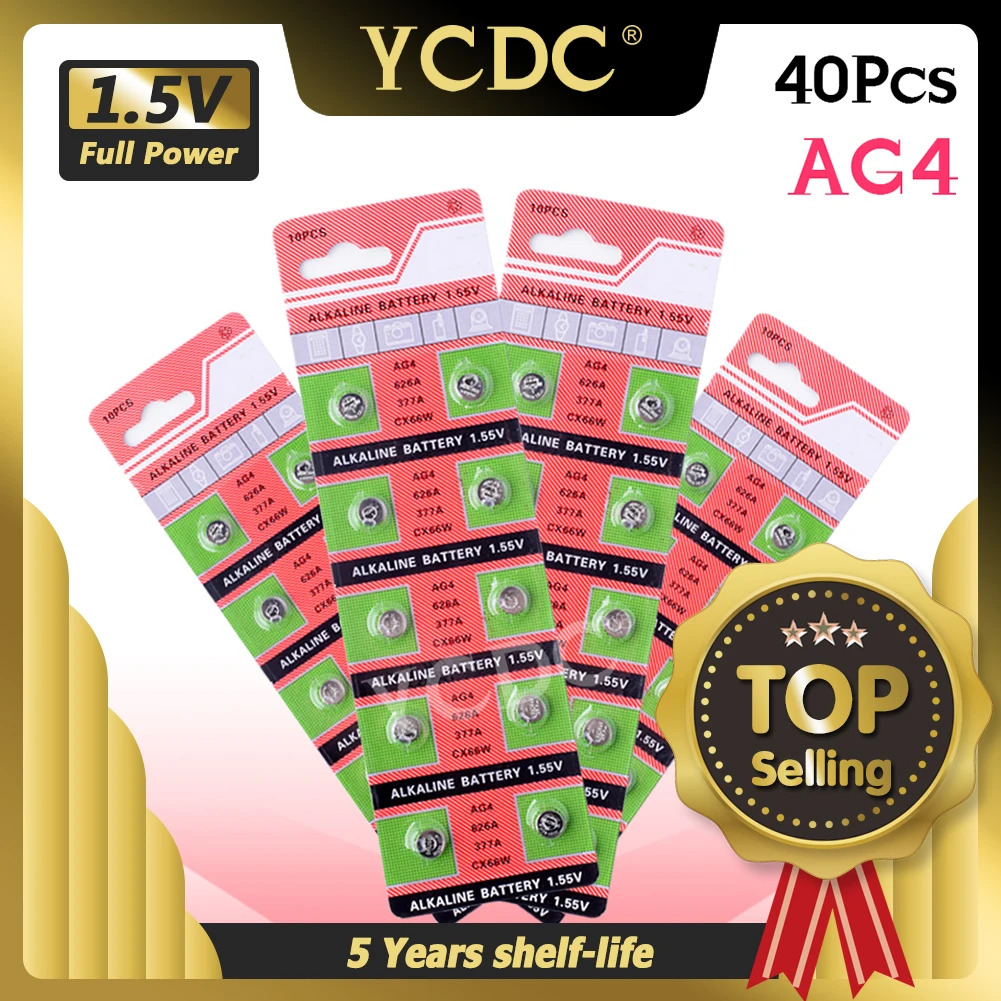YCDC 40 шт./лот щелочные кнопочные элементы Пиля Ag4 1 55 в батарейки для часов 377 377A AG4 D377