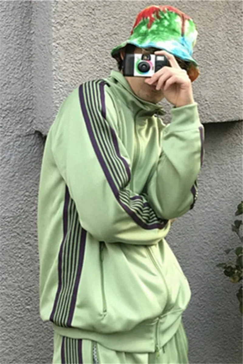 

AWGE Stripes Needles Jackets Men Women 1:1 Japan Butterfly Embroidery AWGE Coats Needles Jacket With Tag