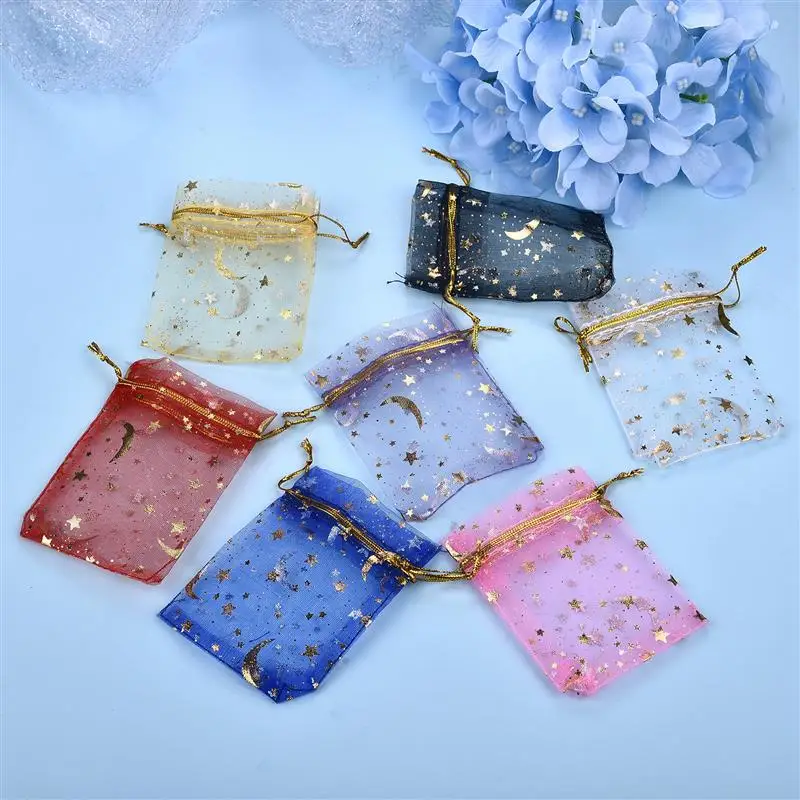 

100pcs/Lot 7x9cm/9x12cm Moon Star Jewelry Bags Small Drawstring Gift Bag Charm Jewelry Packing Bags Storage Bags