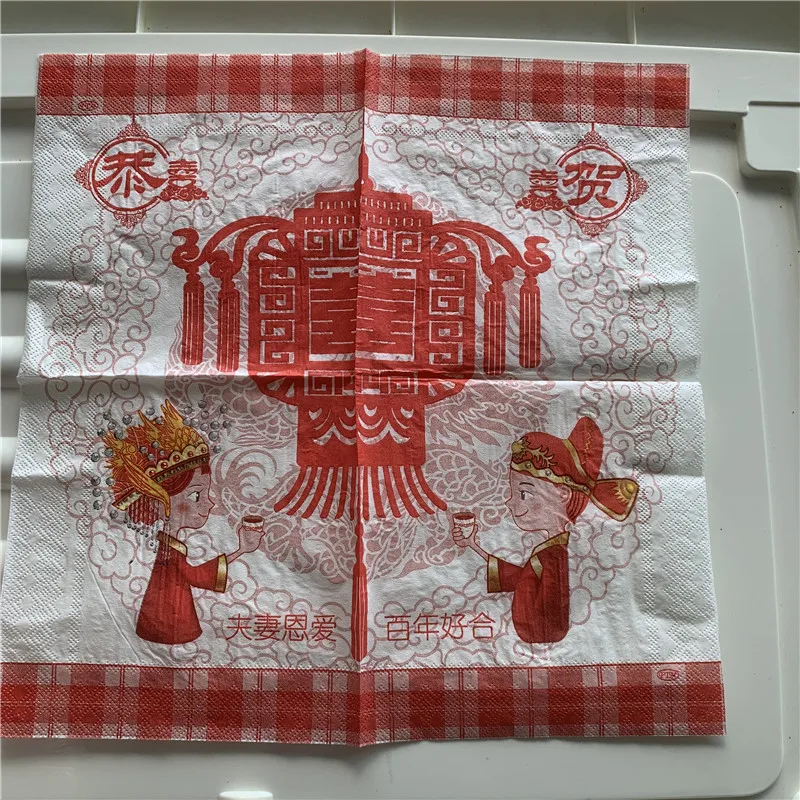 Декупаж Свадебная винтажная Салфетка Бумажная элегантная красная салфетка для