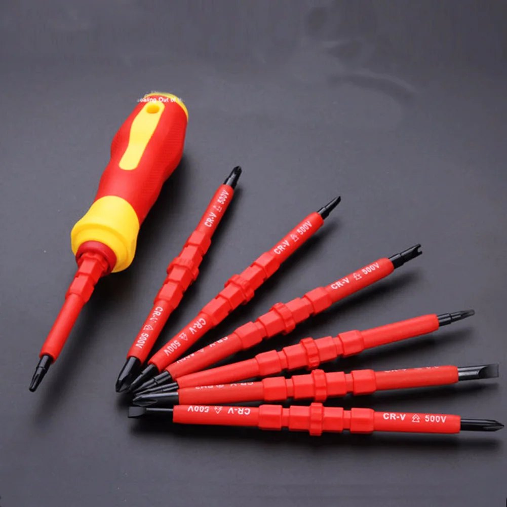 

8pcs High Voltage Insulated Magnetic Tools Multipurpose Screwdriver Set Kit Electrical Family Used Double Heads Interchangeable