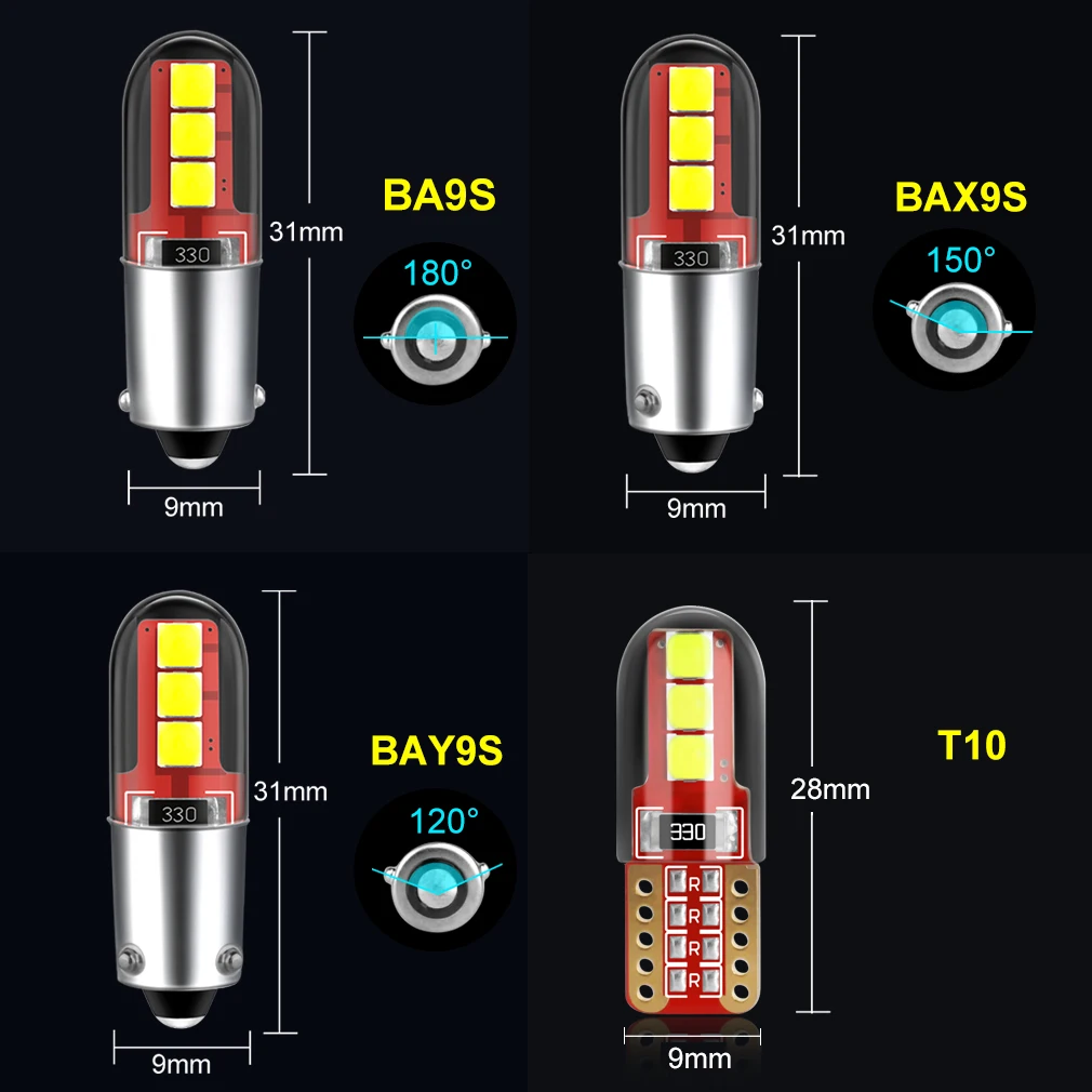 Светодиодная лампа для салона автомобиля 2 шт. T10 W5W Canbus BA9S BAX9S H21W BAY9S H6W T4W T11 WY5W 168 194