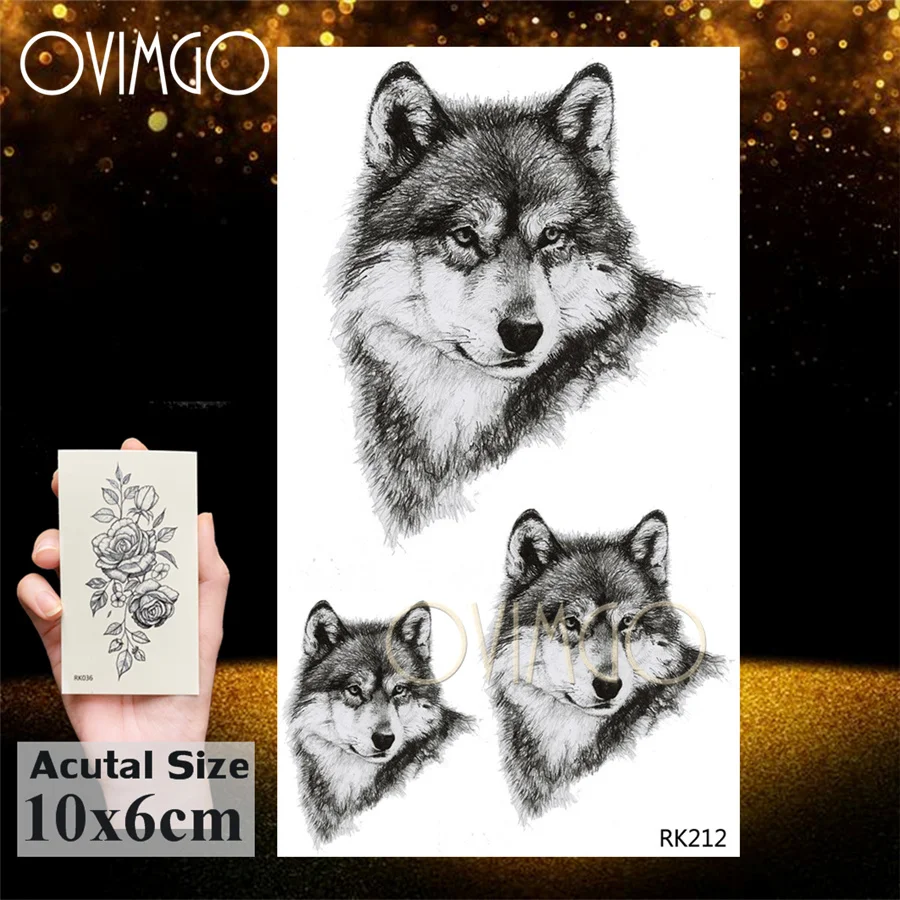 Временная тату наклейка Black Wolf Dog Coyote для женщин и девочек водостойкая