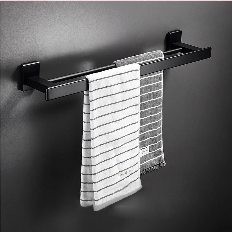double towel bar Аксессуары для ванной комнаты вешалка для полотенец Держатель для полотенец угловая полка держатель для туалетной щетки крючки для халатов черный набор аксессуаров для ванной комнаты - Цвет: double towel bar