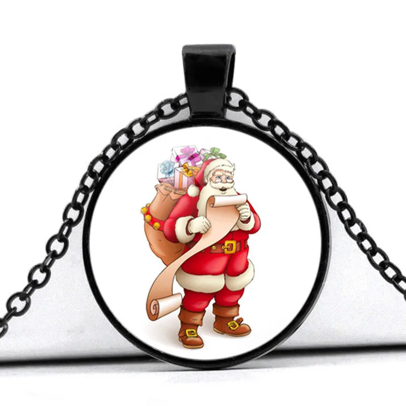 

Creative Santa Claus Photo Cabochon Glass Pendant Necklace Jewelry Accessories for Women's Men's Child Fashion Friendship Gifts