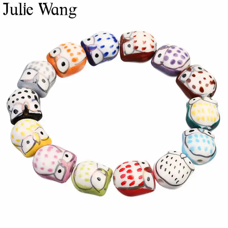 Бусины из керамики в виде совы разноцветные с птицами 5 шт. | Украшения и