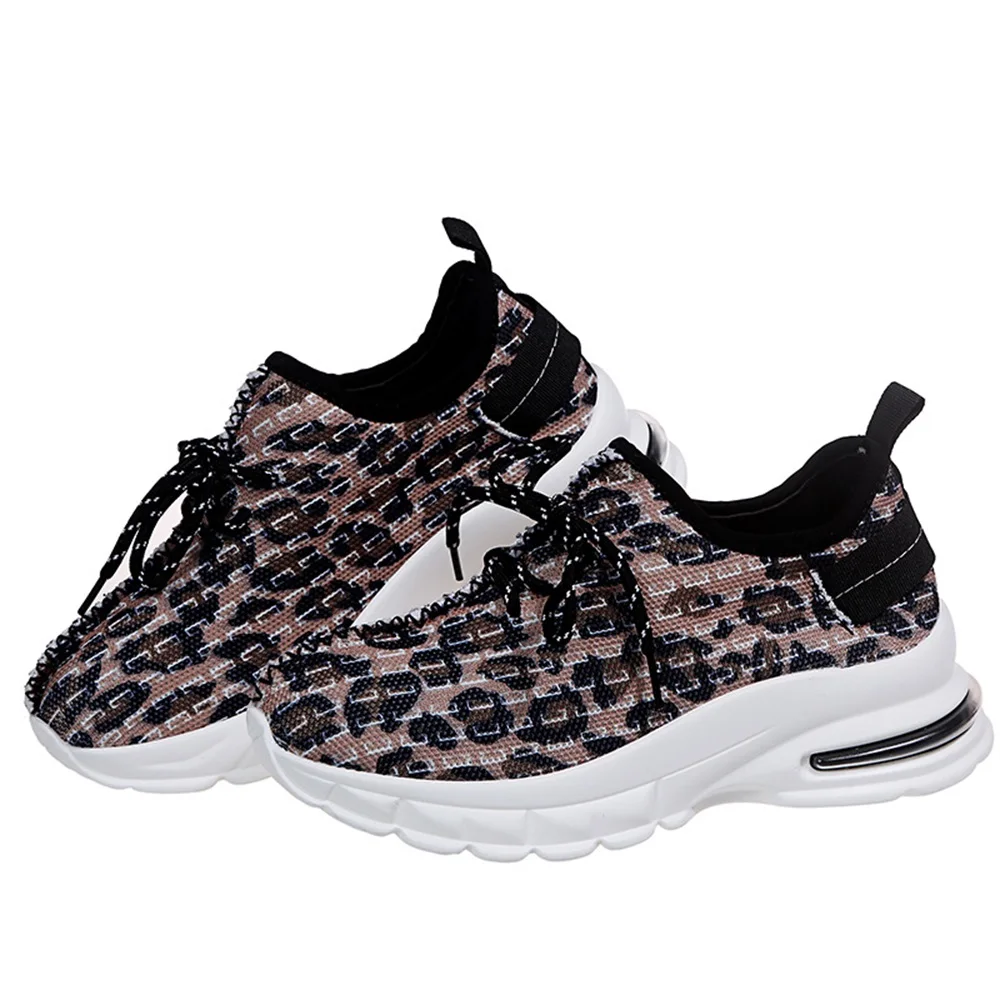 

Women Leopard Sneaker 2021 Spring New Mesh Breathable Ladies Lace Up Casual Shoes 35-43 Sewing Female Running Walking Flats