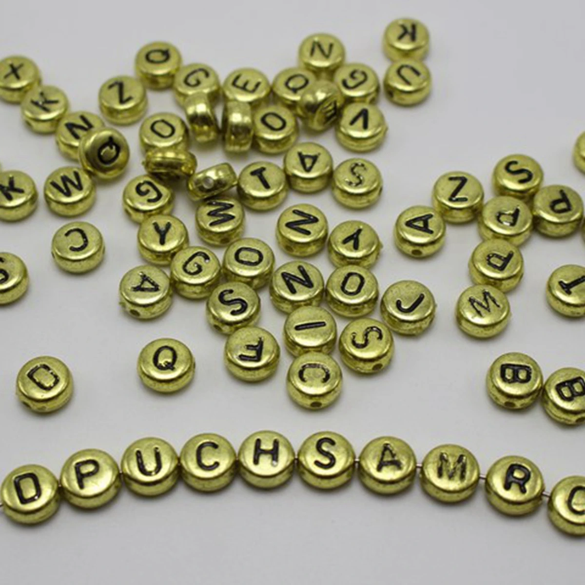 

250 Assorted Golden Metallic Acrylic Alphabet Letter Coin Beads 4X7mm