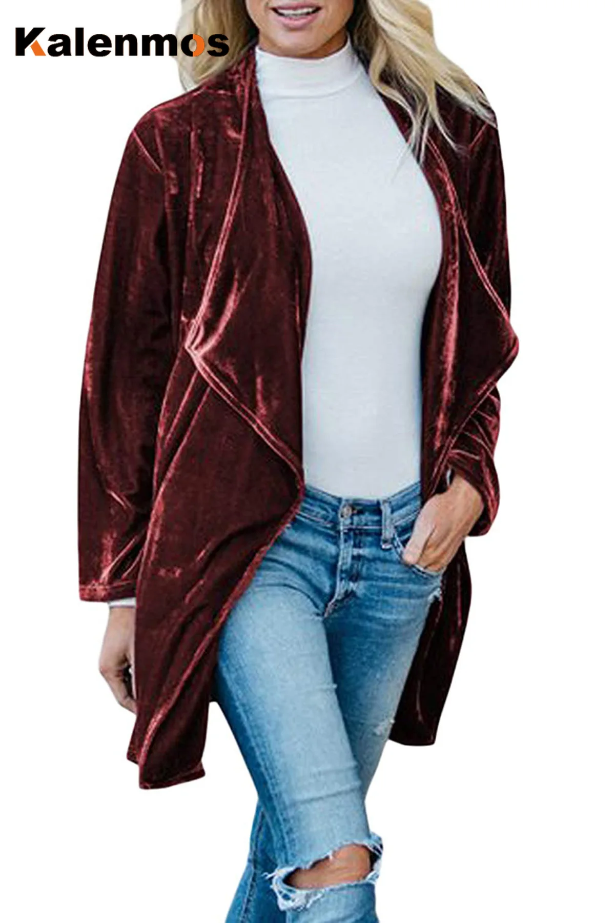 

Kalenmos Windbreaker Women Trench Coat Turn-down Collar Velvet Harajuku Work Cardigan Feminino Tops Autumn Winter Streetwear
