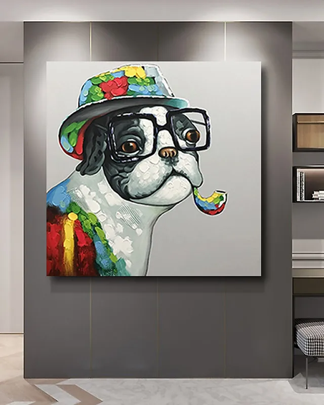 

Hand Painted Oil Painting On Canvas Cartoon Fashion Dog Modern Home Decor Abstract Wall Art Picture For Living Room Kids Gift
