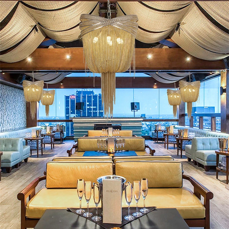 

Post-Modern Industrial Aluminum Tassels Chain Chandelier Chrome Silver Bronze Luxury LED Indoor Decor Lamp